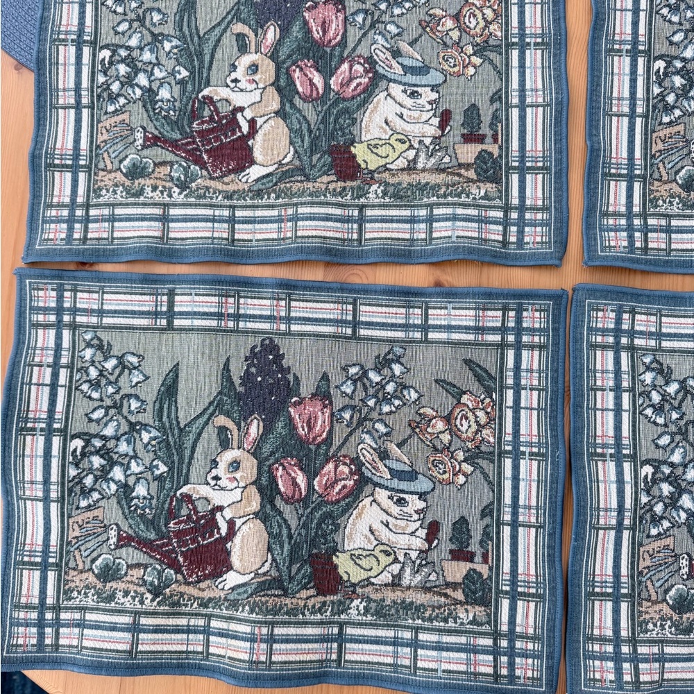 Set of 4 Easter Embroidered Bunny Garden Placemat